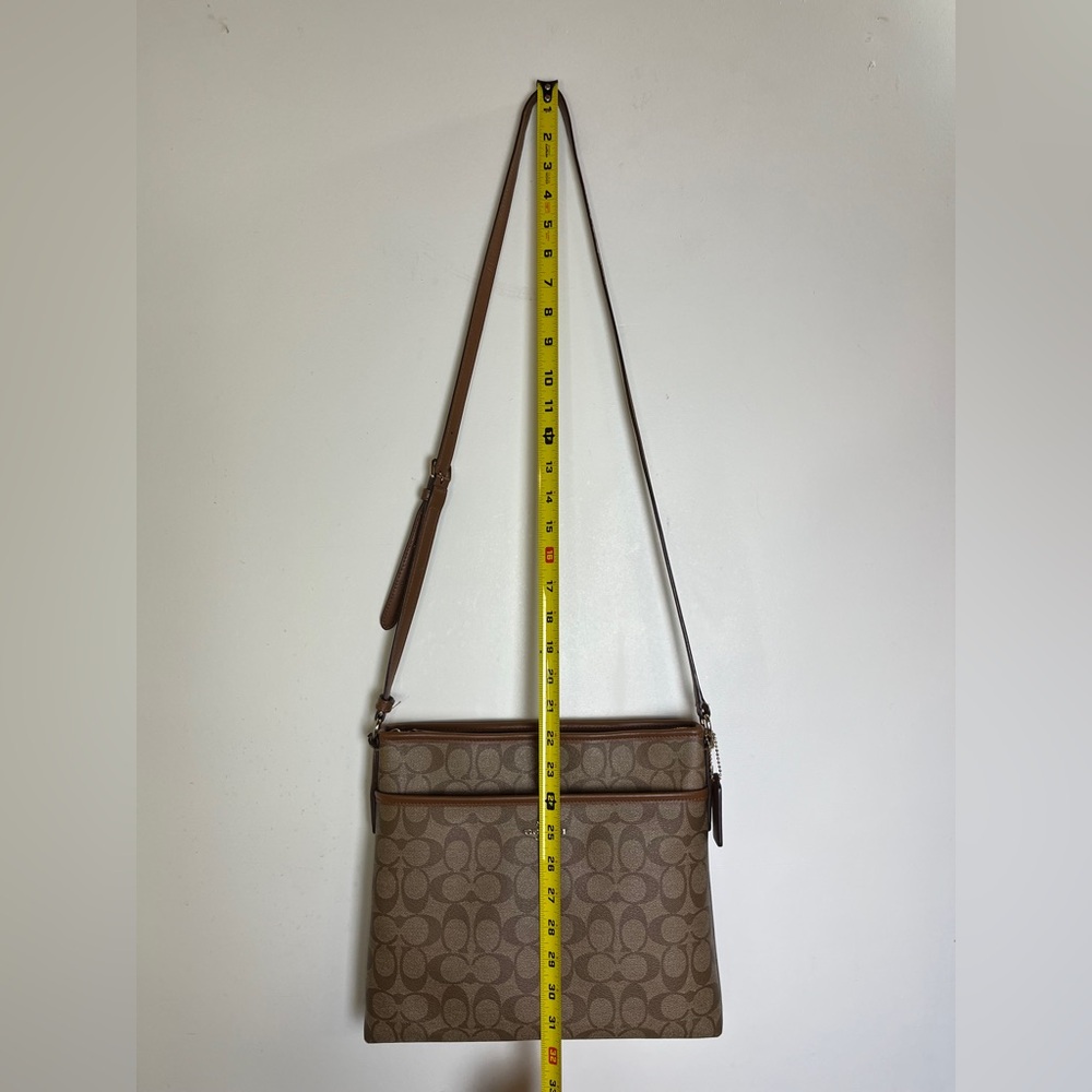 Coach Signature File Crossbody F58297 Brown Tan Logo Leather Trim Messenger Bag - Picture 5 of 16